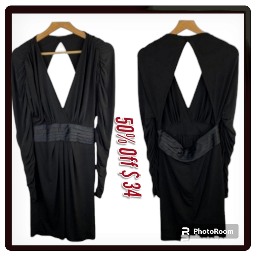 Sue Wong Long Sleeves Open Back Black Mini Cocoktail Dress